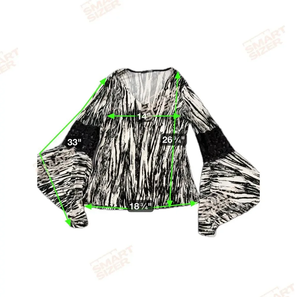Ariella Boutique Animal Print Blouse Lace Bell Sleeves Made USA Women’s Large - Picture 2 of 9